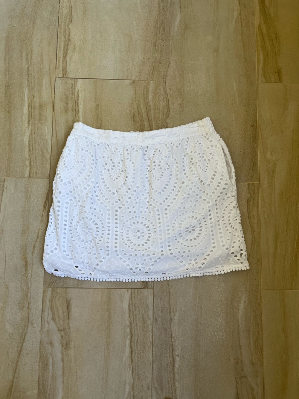 100% Cotton White Eyelet Mini Skirt - Women's Summer Skirt with pockets